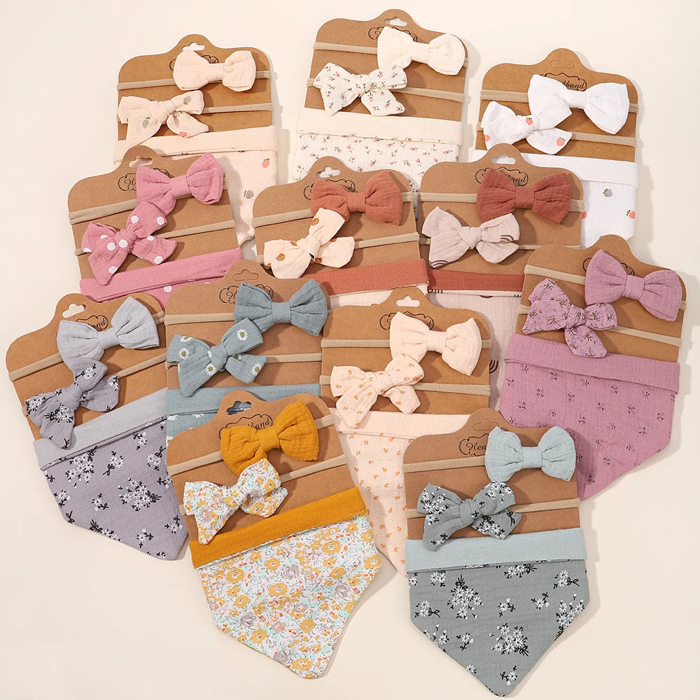 3Pcs Baby Headband Saliva Towel Set Floral Print