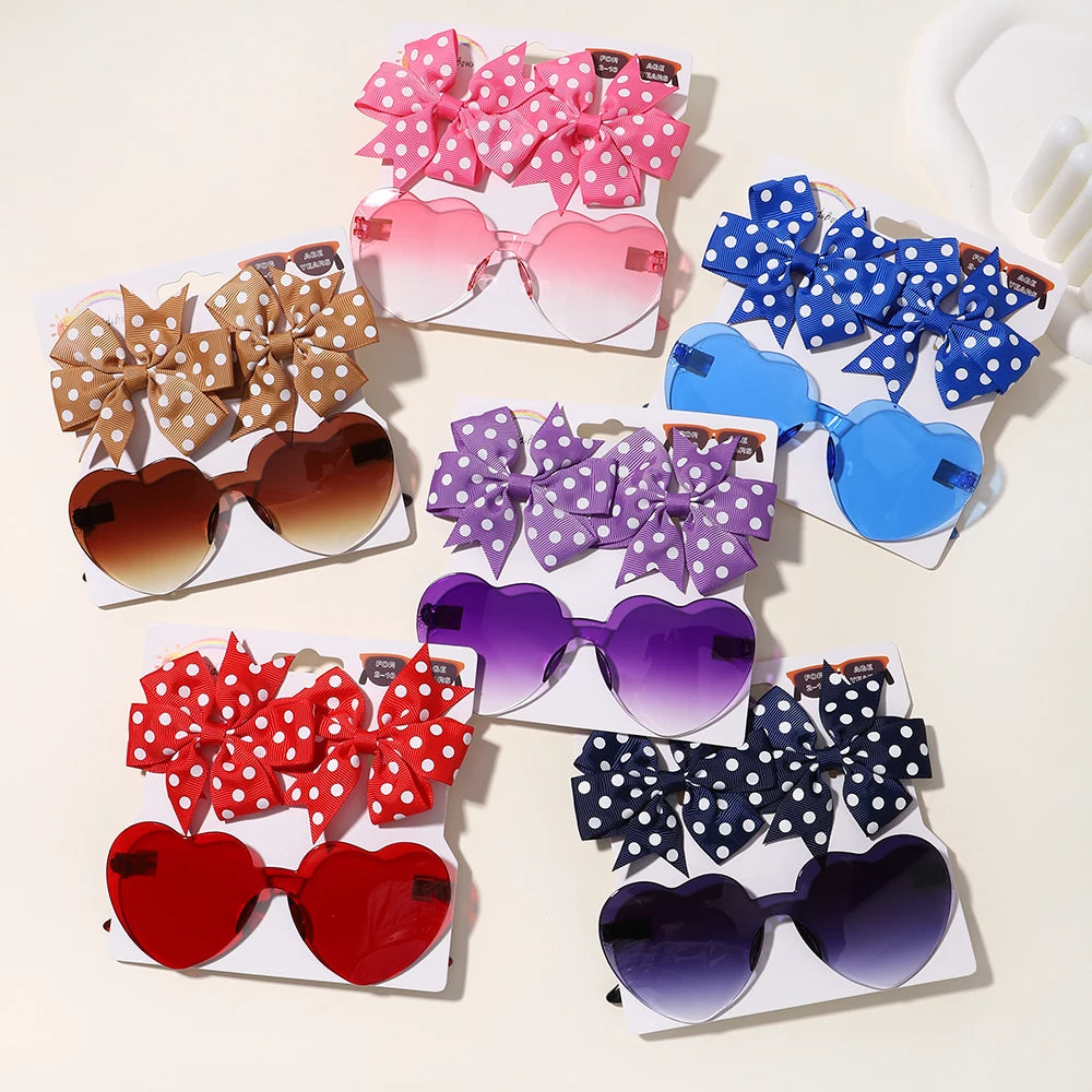 4set Baby Bows Headband Cartoon Sunglasses