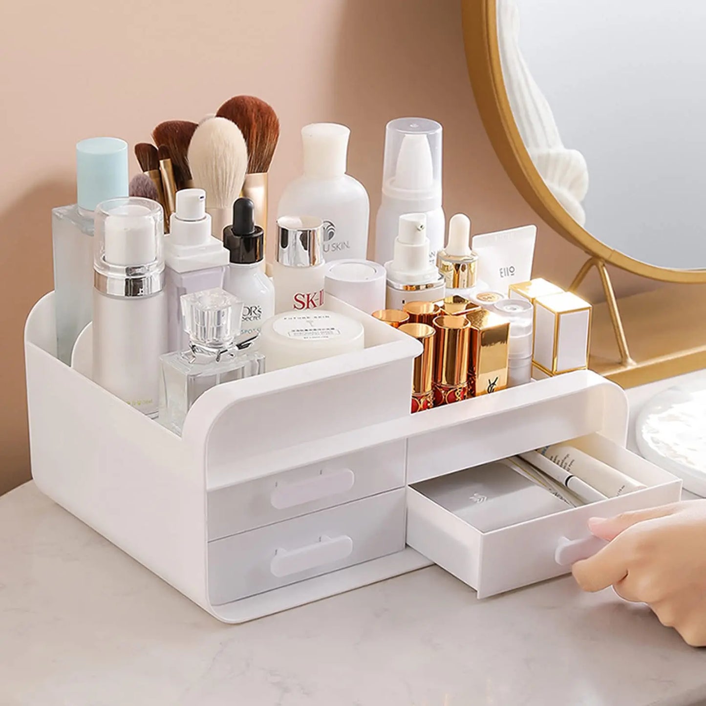 Large Countertop Cosmetics Desktop Storage Box with Drawers