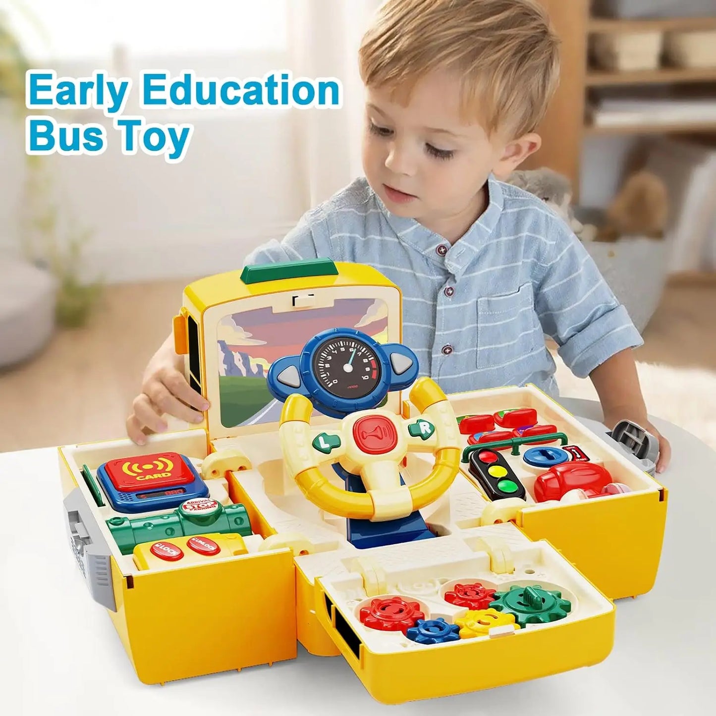 Toddlers Simulate School Bus Toy With Sound and Light