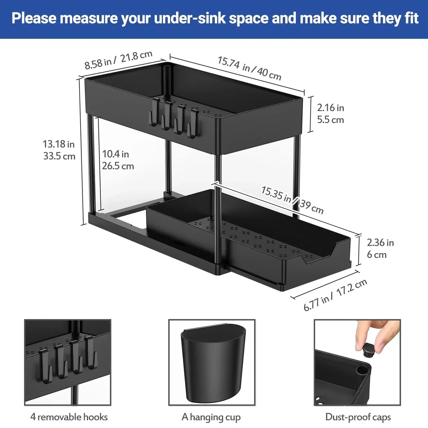 2 Tier Sliding Drawer Under Sink Storage Organizer