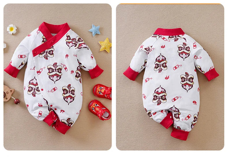 Baby Jumpsuit With Chinese Style Lion Elements