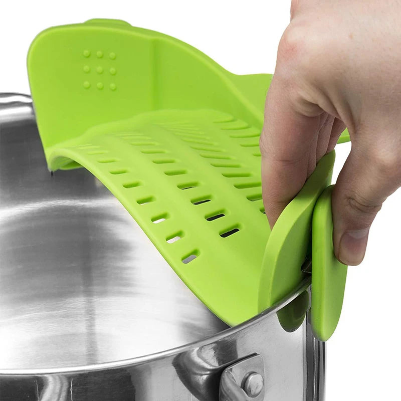 Universal Silicone Clip on Pan Pot Strainer Anti Spill Pasta