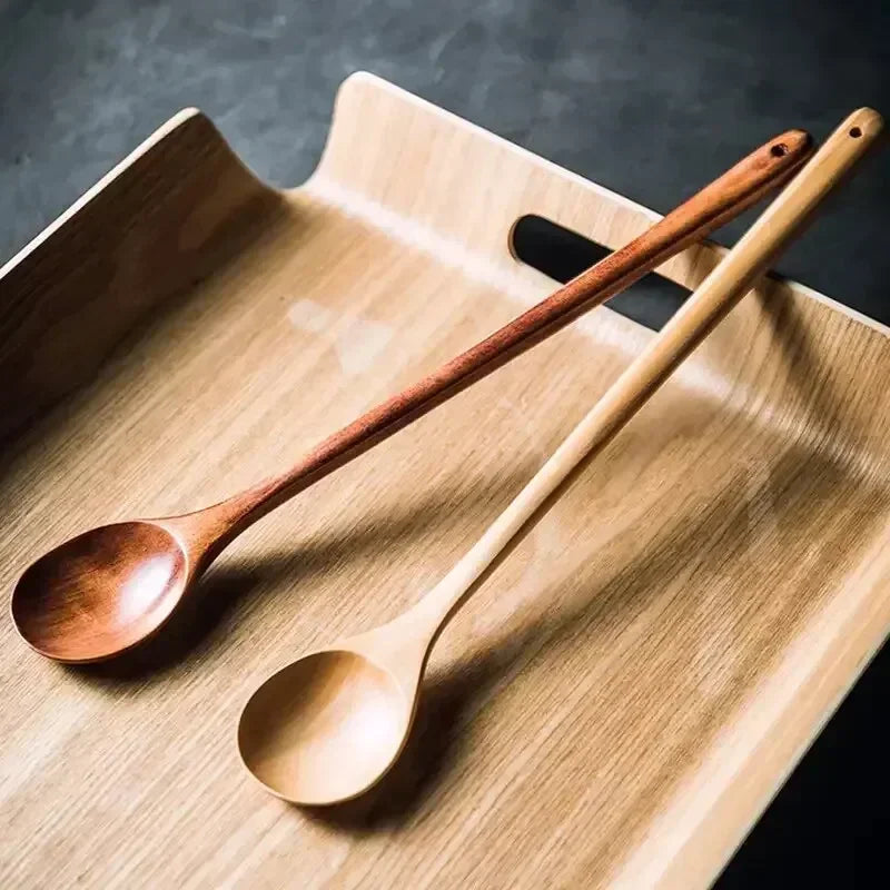 Long Wooden Stirring Spoon Natural Wood