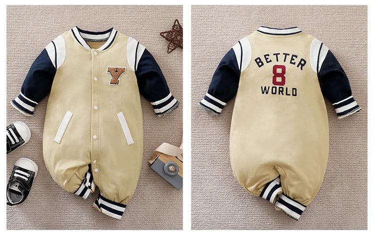 Handsome Baseball Jersey Cotton Comfortable Long Sleeve Casual Baby Bodysuit