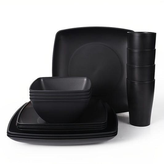 Set 32 Piese Veselă Neagră din Plastic