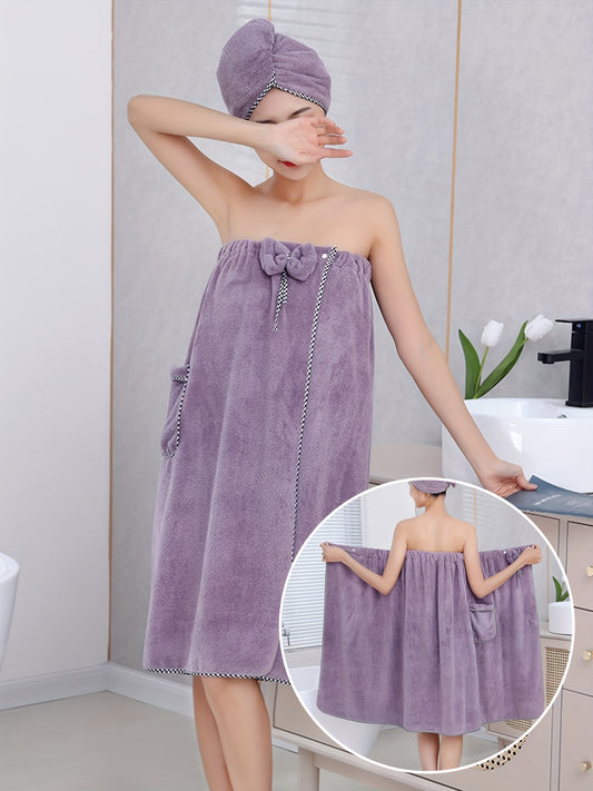 Women's Bathing Dress and Bath Cap 2pcs Set