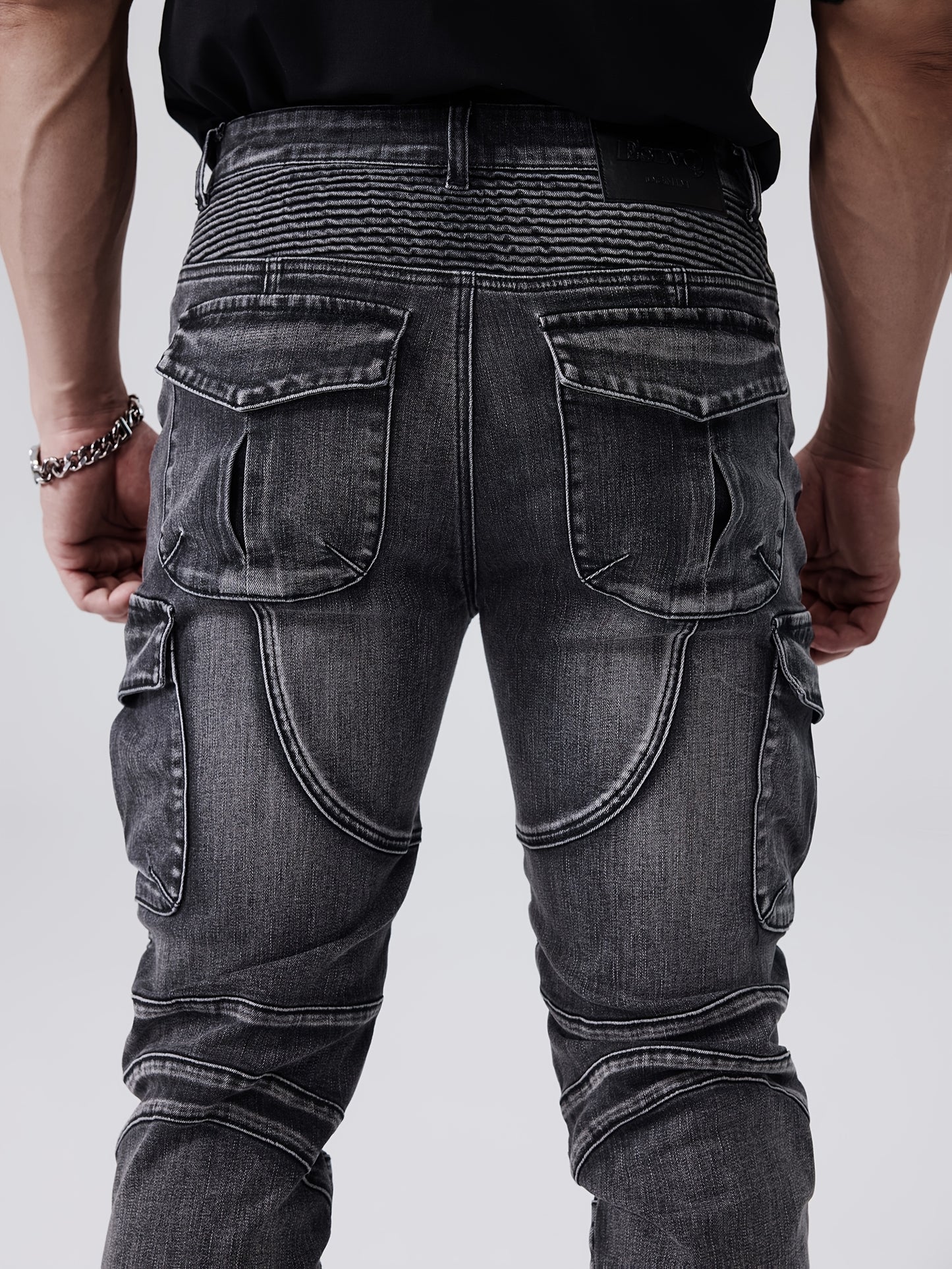 Men's Slim Fit Stretch Jeans with Multi-Pocket Design
