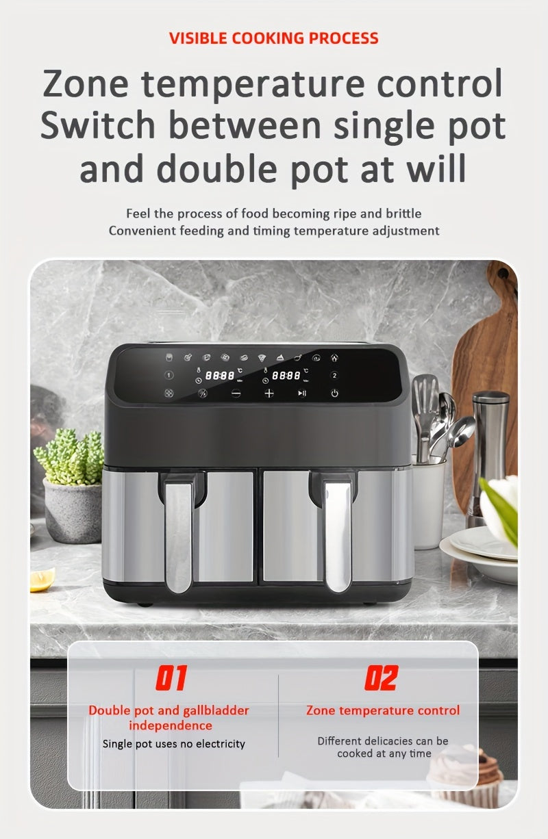 Double Layer Hot Air Fryer, 2 Coșuri de 4L