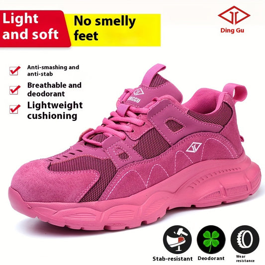 Women's Pink Safety Sneakers - Lightweight, Breathable, Anti-Puncture & Anti-Smash