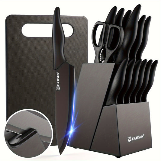 Set Cuțite 15 piese cu Suport din Lemn Negru