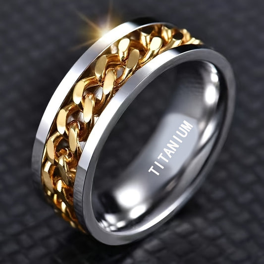 Casual 8Mm Titanium Steel Ring with Synthetic Zirconia
