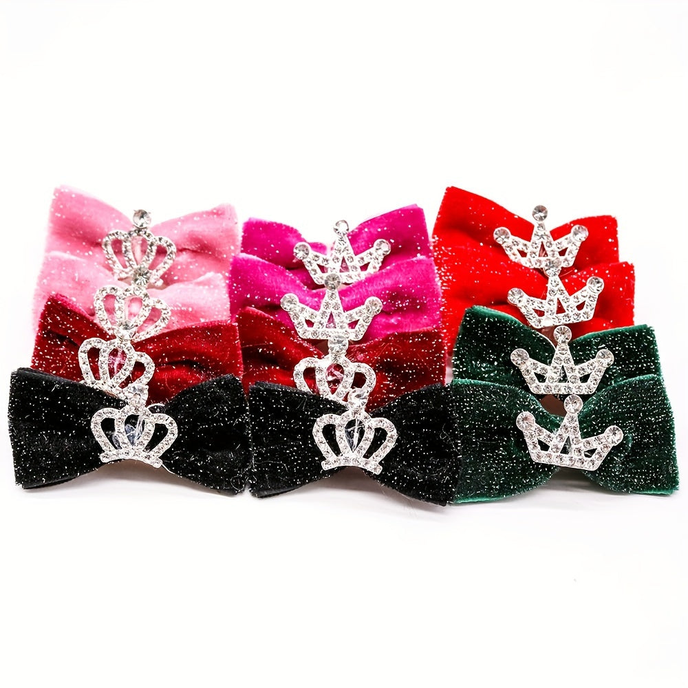 5pcs Mixed Color Crown Bow Dog Hairpins