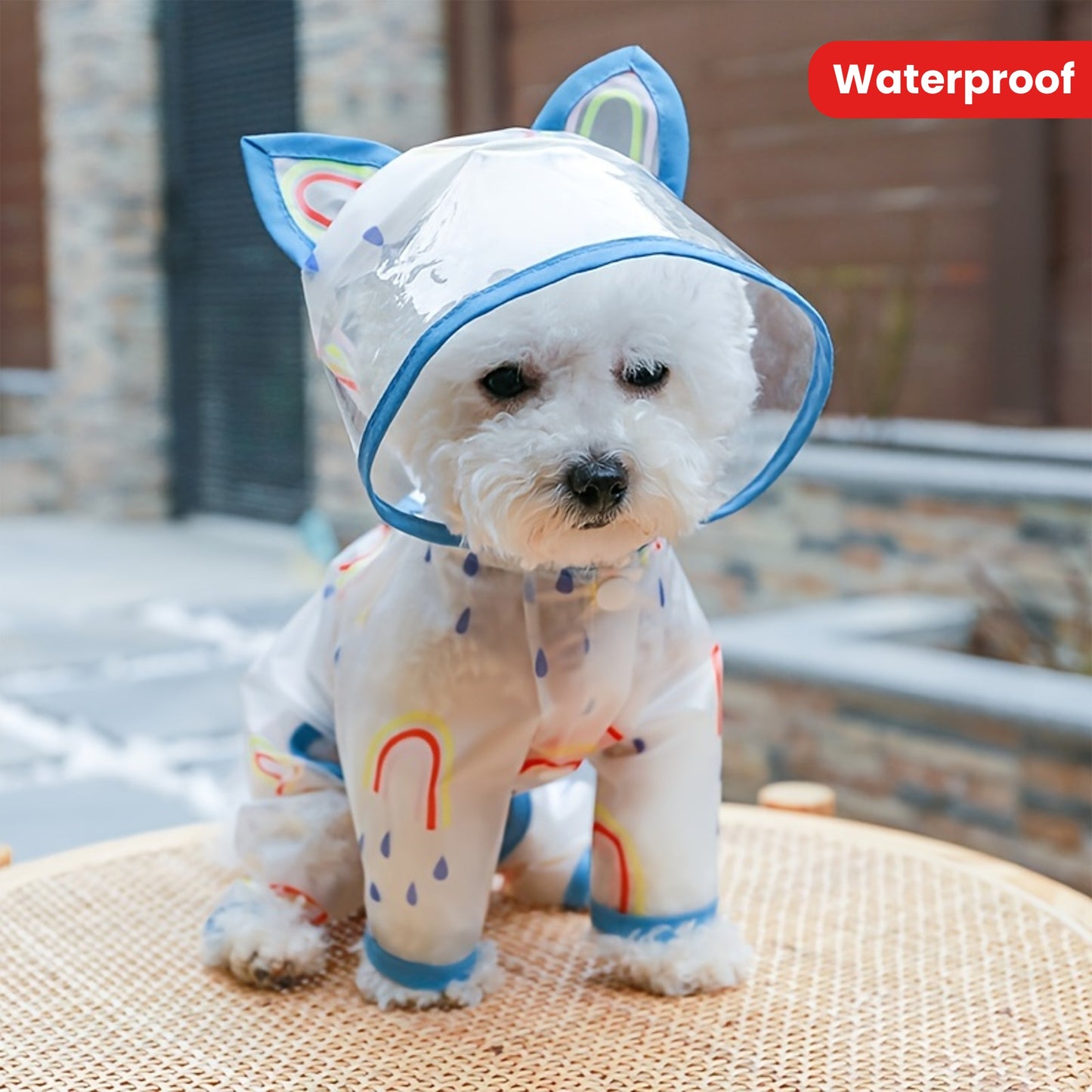 Waterproof Pet Raincoat with Rainbow Pattern for Small