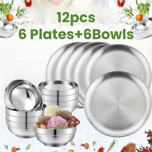 Set 12 Piese Inox – Boluri Termoizolante &amp; Tăvi Rotunde