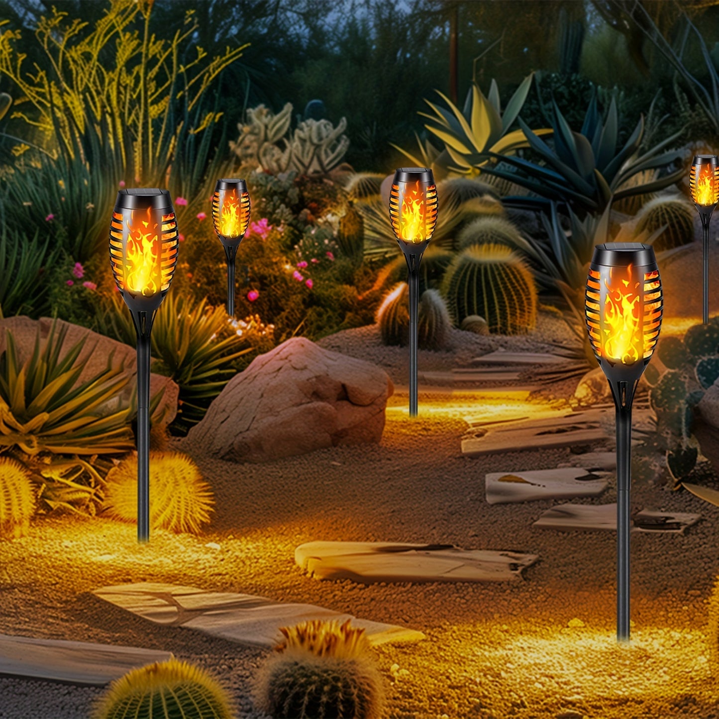 4/8/12pcs Solar Powered Flickering Flame Garden Lights