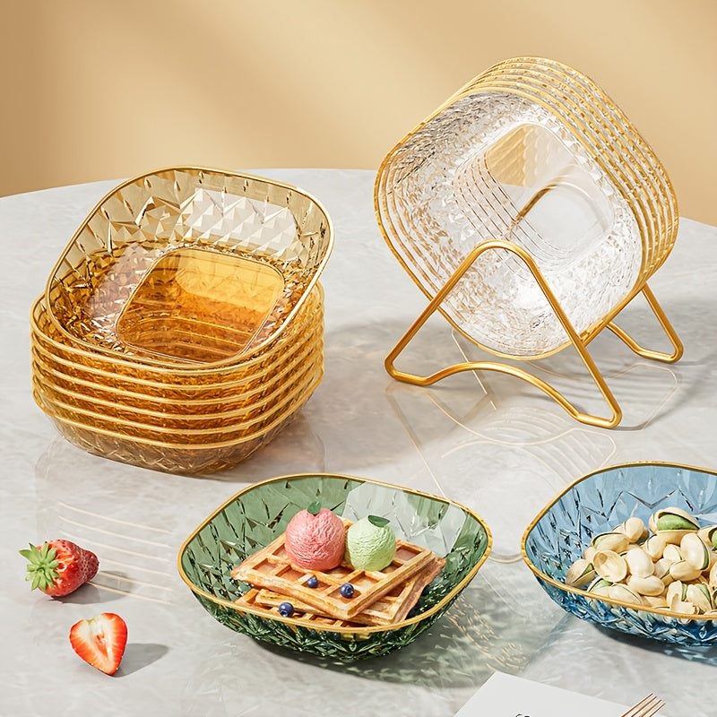 Set 8 Piese Farfurii Pătrate cu Margine Aurie