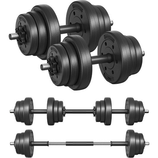 2 x 10 kg Adjustable Dumbbells with Extra Barbell Bar