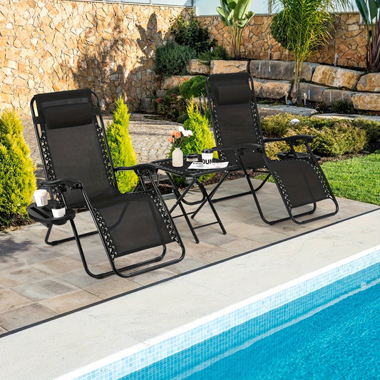 Folding Deck Chair With Table, Sun Lounger With Side Table